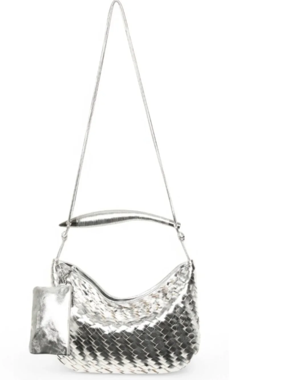 Walter Baker Leather Weaved Hazel Hobo Bag Silver Indsutrial Handle Metallic NEW